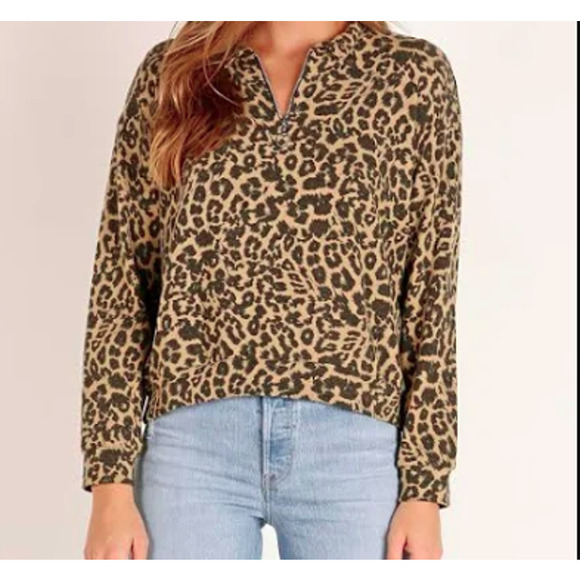 LNA Sweaters - LNA Leopard Animal Print Quarter Zip